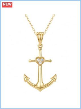 Sterling Silver Anchor Necklace 14K Gold Plated Heart Pendant CZ